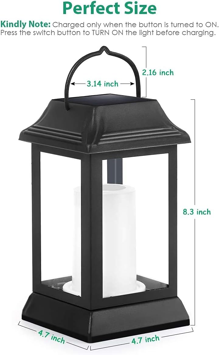 TomCare Solar Lights Metal Flickering Flame Solar Lantern Outdoor Hanging Lanterns Decorative Lighting Heavy Duty Solar Powered Waterproof Umbrella Lighting for Garden Yard Patio Deck, 2 Pack（Black） - Image 3